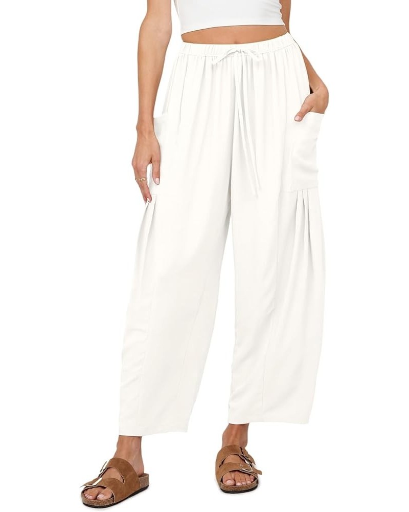 Women's 2024 Casual Wide Leg Pants High Waist Drawstring Loose Fit Trousers with Pockets Ivory $18.19 Pants