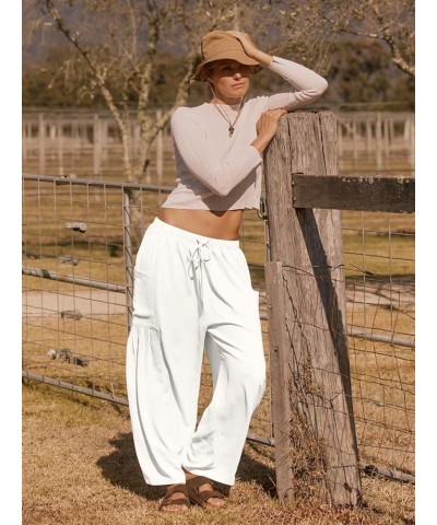 Women's 2024 Casual Wide Leg Pants High Waist Drawstring Loose Fit Trousers with Pockets Ivory $18.19 Pants