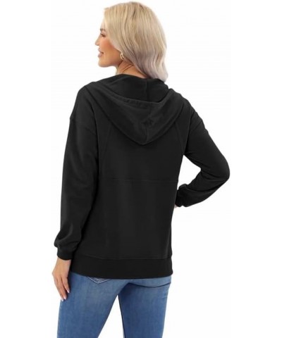 Womens Casual Button Neck Long Sleeve Hoodie Pullover Top Solid Color Drawstring Hooded Sweatshirt Black $23.39 Hoodies & Swe...