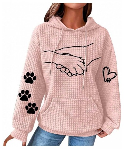 Women's Oversized Sweatshirt Waffle Long Sleeve Drawstring Pullover Hoodies with Pocket Loose Jumper 07_pink $19.92 Hoodies &...