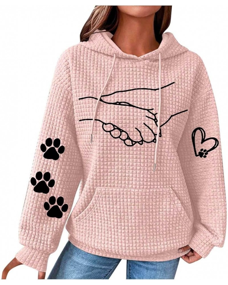 Women's Oversized Sweatshirt Waffle Long Sleeve Drawstring Pullover Hoodies with Pocket Loose Jumper 07_pink $19.92 Hoodies &...