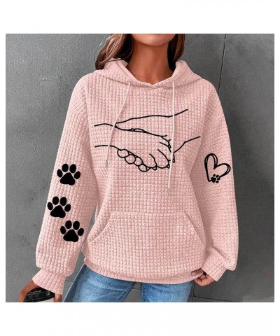 Women's Oversized Sweatshirt Waffle Long Sleeve Drawstring Pullover Hoodies with Pocket Loose Jumper 07_pink $19.92 Hoodies &...