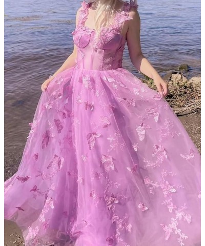 3D Butterflies Tulle Prom Dress 2024 Spaghetti Straps Lace Applique Formal Evening Party Gowns Champagne $27.95 Dresses