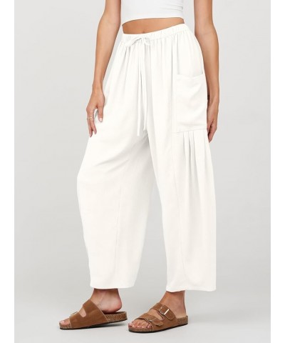 Women's 2024 Casual Wide Leg Pants High Waist Drawstring Loose Fit Trousers with Pockets Ivory $18.19 Pants