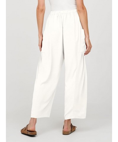 Women's 2024 Casual Wide Leg Pants High Waist Drawstring Loose Fit Trousers with Pockets Ivory $18.19 Pants