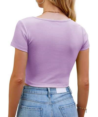 Women's Casual Short Sleeve Scoop Neck Fitted Workout Basic Crop Top Teen T-Shirts Light Purple $12.23 T-Shirts