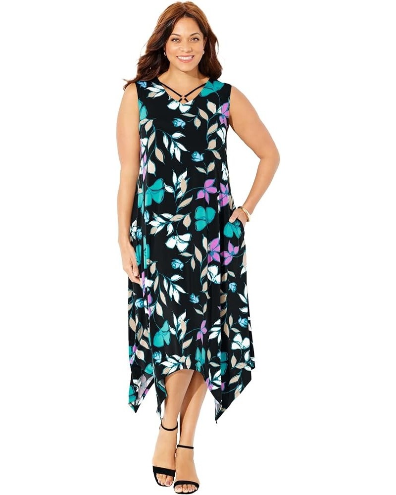 Women's Plus Size Anywear Reversible Criss-Cross V-Neck Maxi Dress Black Leaf Floral $32.84 Dresses