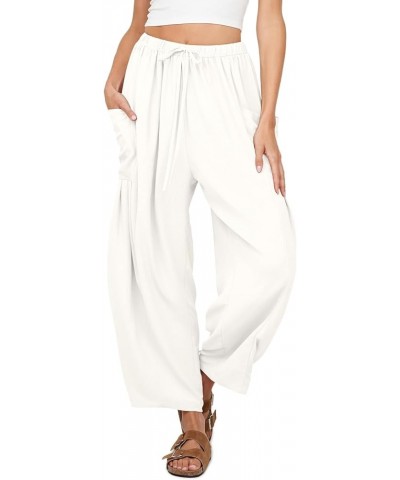 Women's 2024 Casual Wide Leg Pants High Waist Drawstring Loose Fit Trousers with Pockets Ivory $18.19 Pants