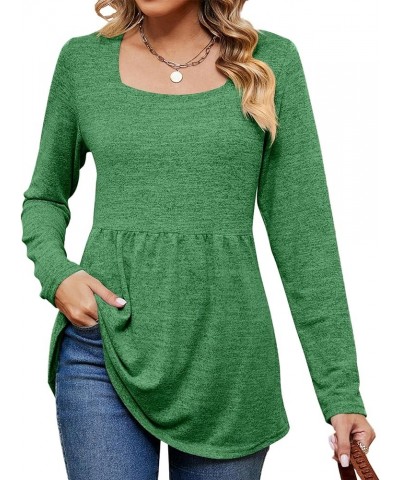 Womens Puff Long Sleeve T Shirts Square Neck Loose Soft Casual Tops Fall Fashion Tees Plain Comfy Winter T-Shirt A0012-green ...