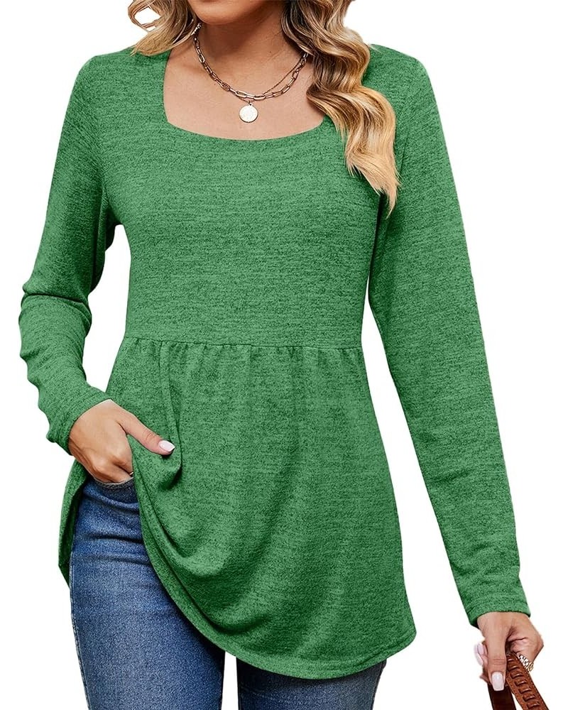 Womens Puff Long Sleeve T Shirts Square Neck Loose Soft Casual Tops Fall Fashion Tees Plain Comfy Winter T-Shirt A0012-green ...