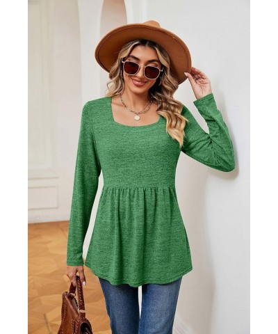 Womens Puff Long Sleeve T Shirts Square Neck Loose Soft Casual Tops Fall Fashion Tees Plain Comfy Winter T-Shirt A0012-green ...