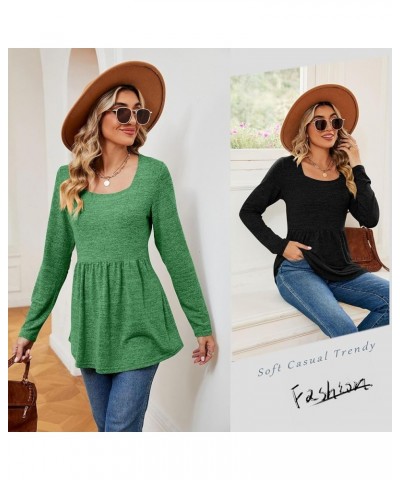 Womens Puff Long Sleeve T Shirts Square Neck Loose Soft Casual Tops Fall Fashion Tees Plain Comfy Winter T-Shirt A0012-green ...