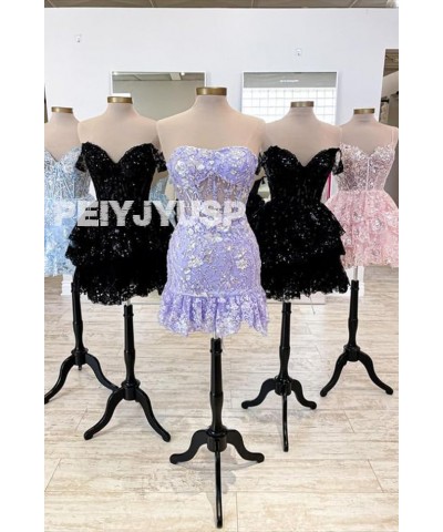 Women's Strapless Tight Homecoming Dresses for Teens 2023 Sparkly Sequin Lace Applique Ruffle Corset Prom Dress Pink $40.49 D...