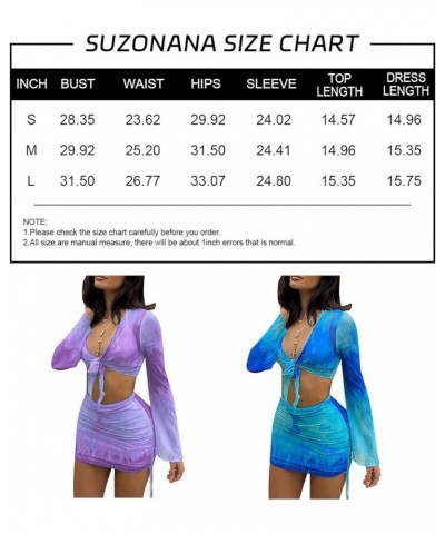 Sexy Two Pieces Outfit for Women Clubwear Long Sleeve Crop Top and Mini Skirt Set Lace Up Tie Dye Bandage Swimsuit… Blue1 $18...