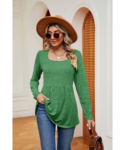 Womens Puff Long Sleeve T Shirts Square Neck Loose Soft Casual Tops Fall Fashion Tees Plain Comfy Winter T-Shirt A0012-green ...