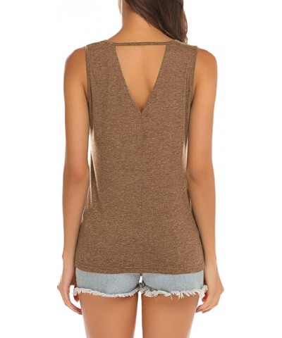 Womens Backless Tank Tops Sleeveless Keyhole Blouse Sexy Summer Tshirt Brown $12.31 Tanks