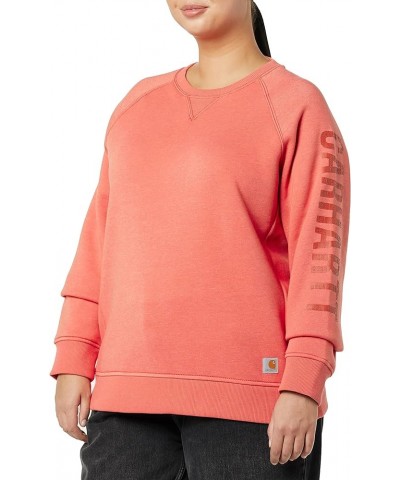 Women's Relaxed Fit Midweight Crewneck Block Logo Sleeve Graphic Sweatshirt Earthen Clay Heather $21.58 Hoodies & Sweatshirts