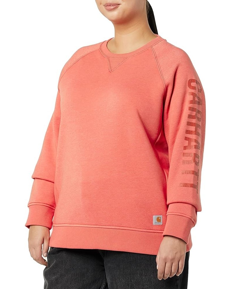 Women's Relaxed Fit Midweight Crewneck Block Logo Sleeve Graphic Sweatshirt Earthen Clay Heather $21.58 Hoodies & Sweatshirts