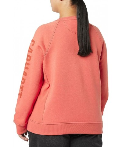 Women's Relaxed Fit Midweight Crewneck Block Logo Sleeve Graphic Sweatshirt Earthen Clay Heather $21.58 Hoodies & Sweatshirts