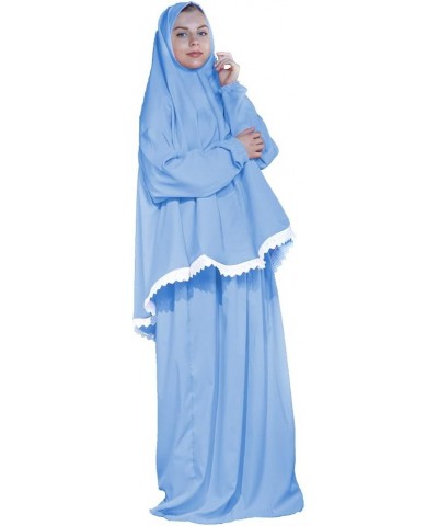 Women's Prayer Dress 2 Pieces Microfiber Solid Color Plus Long Sleeve | One-Size | Hijab Abaya Suit Sky Blue $18.14 Suits