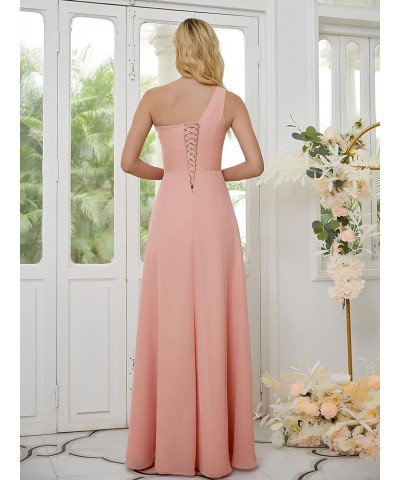 One Shoulder Bridesmaid Dresses for Women A Line High Slit Pleated Flowy Chiffon Formal Evening Gown Taupe $22.50 Dresses