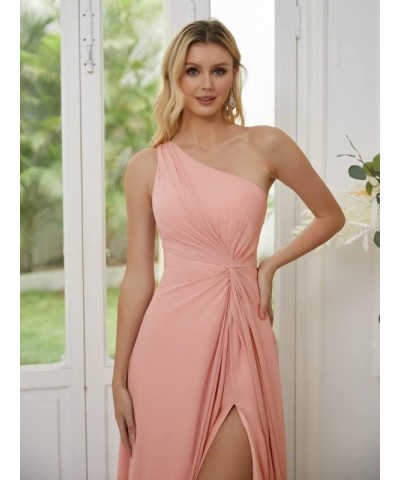 One Shoulder Bridesmaid Dresses for Women A Line High Slit Pleated Flowy Chiffon Formal Evening Gown Taupe $22.50 Dresses