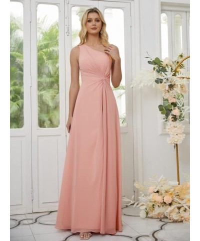 One Shoulder Bridesmaid Dresses for Women A Line High Slit Pleated Flowy Chiffon Formal Evening Gown Taupe $22.50 Dresses