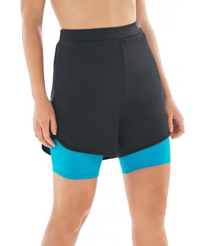 Women's Plus Size Colorblock Swim Boardshort Black Blue Sea $24.15 Swimsuits