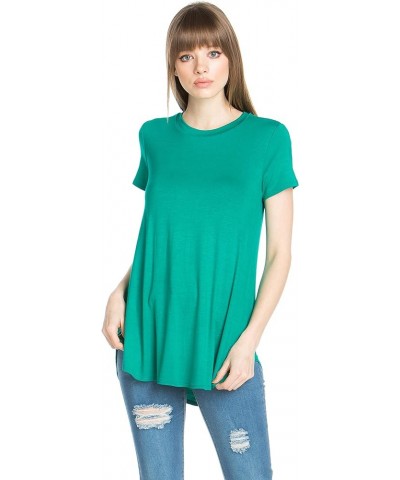 Women's Scoop Neck Short Sleeve Scallop Round Hem Tunic Top T-Shirts Green $10.40 Tops