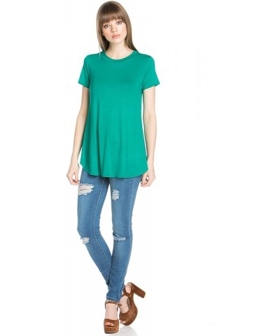 Women's Scoop Neck Short Sleeve Scallop Round Hem Tunic Top T-Shirts Green $10.40 Tops