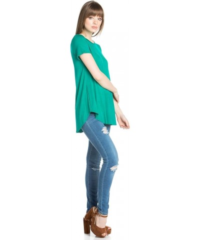 Women's Scoop Neck Short Sleeve Scallop Round Hem Tunic Top T-Shirts Green $10.40 Tops