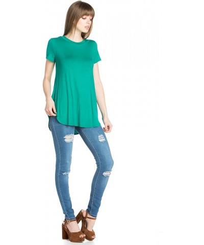 Women's Scoop Neck Short Sleeve Scallop Round Hem Tunic Top T-Shirts Green $10.40 Tops