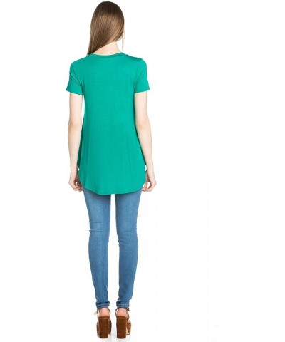 Women's Scoop Neck Short Sleeve Scallop Round Hem Tunic Top T-Shirts Green $10.40 Tops