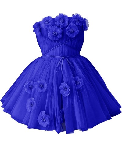 Strapless Tulle Short Homecoming Dresses for Teens Flowers A Line Cocktail Party Gowns Royal Blue $40.49 Dresses