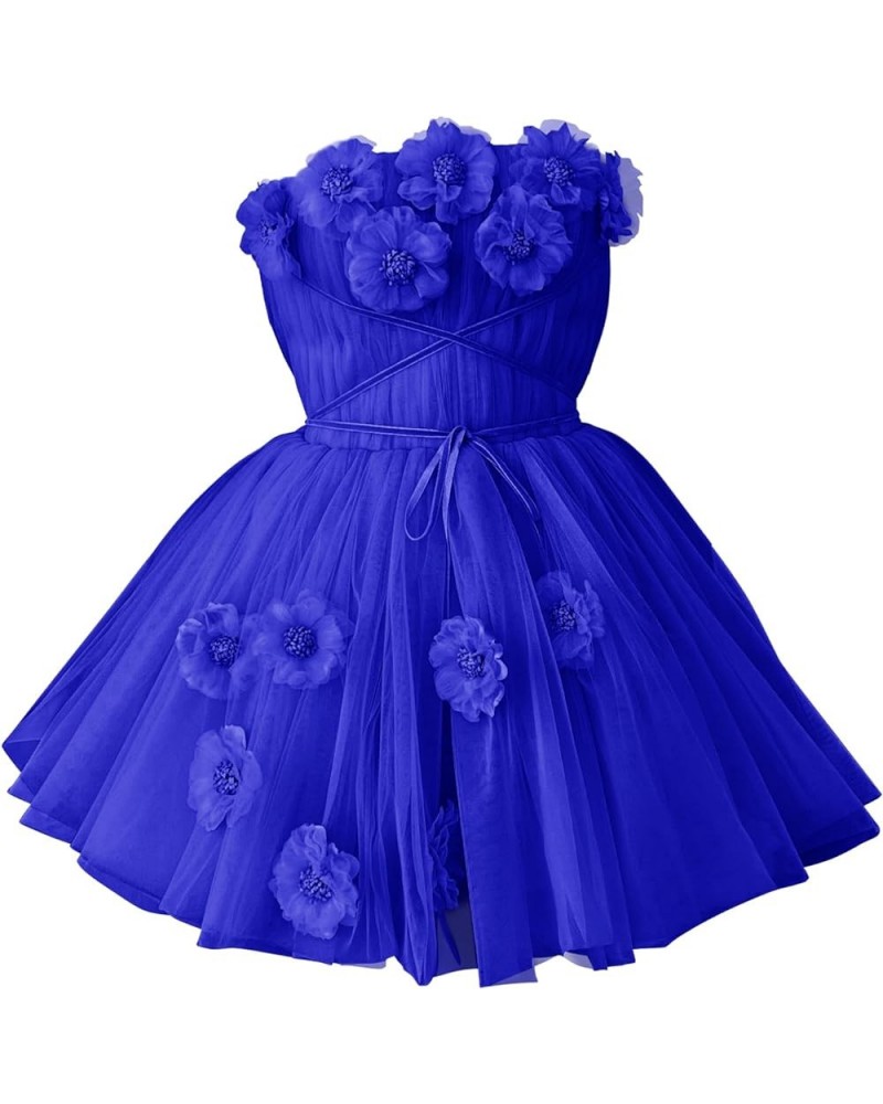 Strapless Tulle Short Homecoming Dresses for Teens Flowers A Line Cocktail Party Gowns Royal Blue $40.49 Dresses