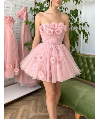 Strapless Tulle Short Homecoming Dresses for Teens Flowers A Line Cocktail Party Gowns Royal Blue $40.49 Dresses