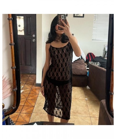 Women Sexy See Through Sheer Mesh Maxi Dress Y2k Bodycon Bikini Cover Up Beach Long Dress Hem Split Summer Swimwear Black-g $...