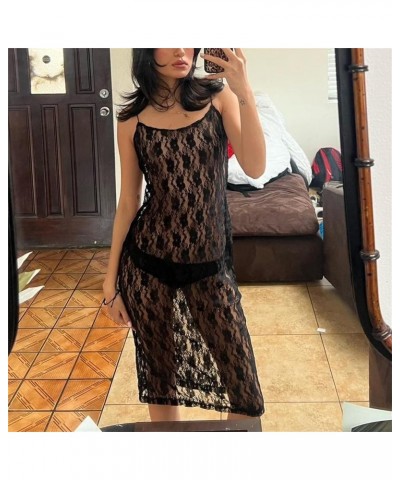 Women Sexy See Through Sheer Mesh Maxi Dress Y2k Bodycon Bikini Cover Up Beach Long Dress Hem Split Summer Swimwear Black-g $...