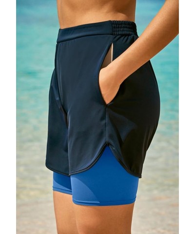 Women's Plus Size Colorblock Swim Boardshort Black Blue Sea $24.15 Swimsuits