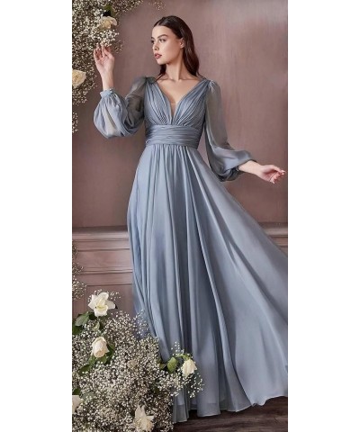 Pleated Chiffon Bridesmaid Dresses 2024 Long Sleeve V Neck Formal Evening Dress High Waist Slit Prom Gowns Sage Green $31.20 ...