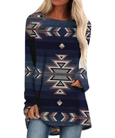 Plus Size Western Shirts for Women Cowgirl Long Sleeve Ethnic Print Crewneck T Shirts Blouse Flowy Tunic Tops B Ethnic Navy $...