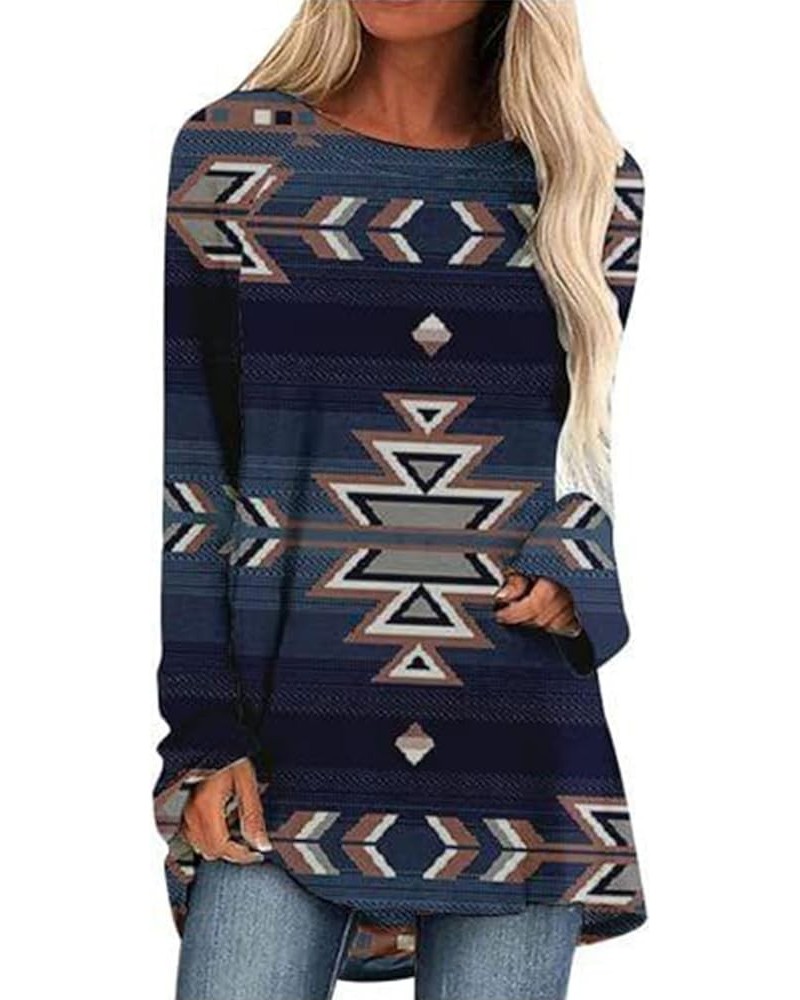 Plus Size Western Shirts for Women Cowgirl Long Sleeve Ethnic Print Crewneck T Shirts Blouse Flowy Tunic Tops B Ethnic Navy $...