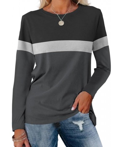 Women's Color Block Tunic Tops Casual Long Sleeve Shirts Round Neck Pullover A Black-gray-charcoal $11.79 Tops