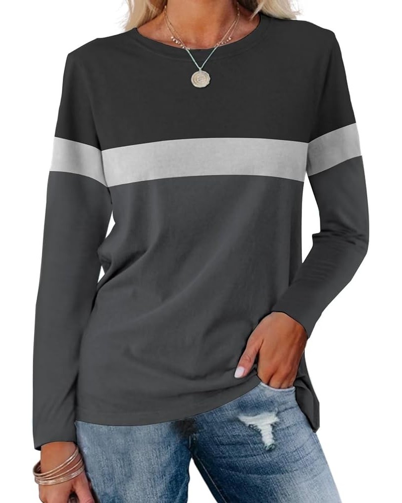 Women's Color Block Tunic Tops Casual Long Sleeve Shirts Round Neck Pullover A Black-gray-charcoal $11.79 Tops