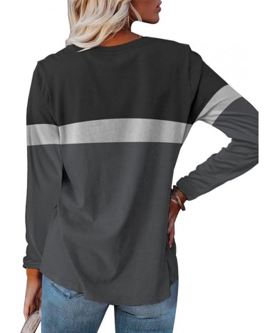 Women's Color Block Tunic Tops Casual Long Sleeve Shirts Round Neck Pullover A Black-gray-charcoal $11.79 Tops