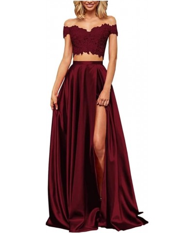 Two Piece Prom Dresses Long Formal for Women Teens Homecoming Graduation Party BD450 Burgundy-3 $31.82 Others