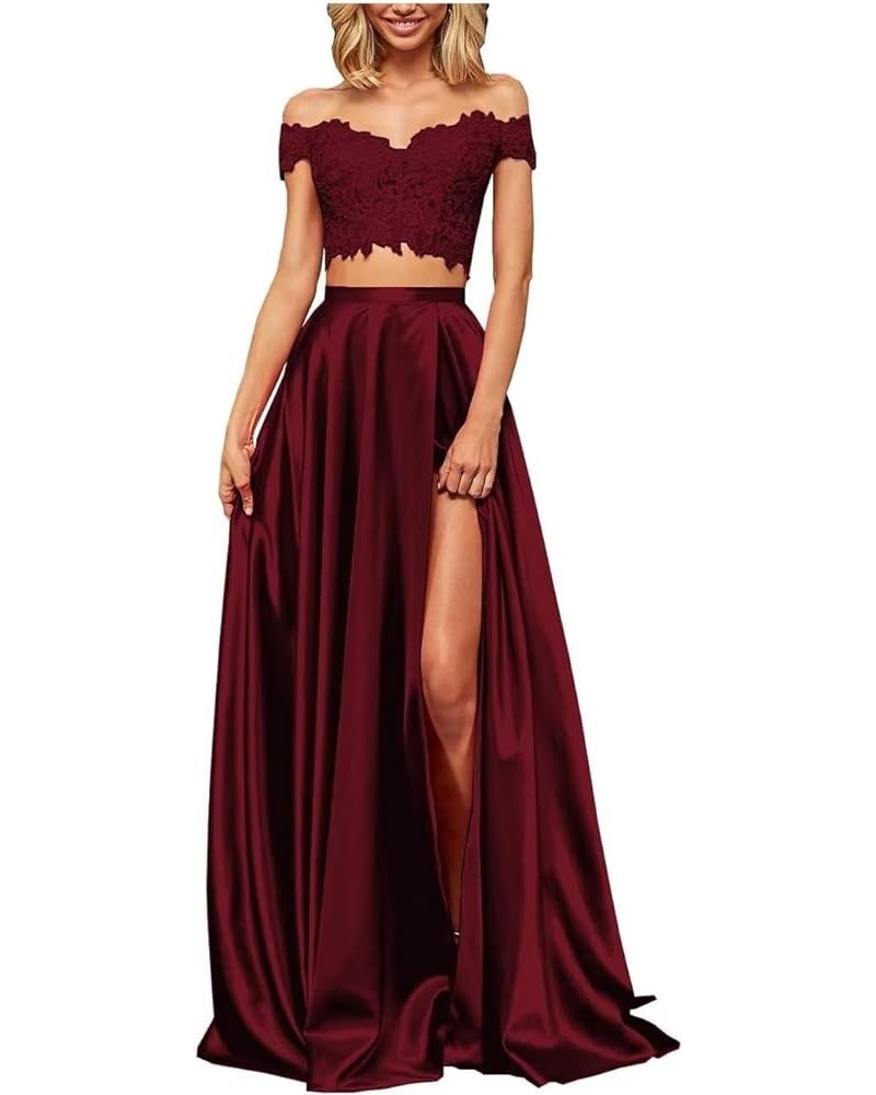 Two Piece Prom Dresses Long Formal for Women Teens Homecoming Graduation Party BD450 Burgundy-3 $31.82 Others