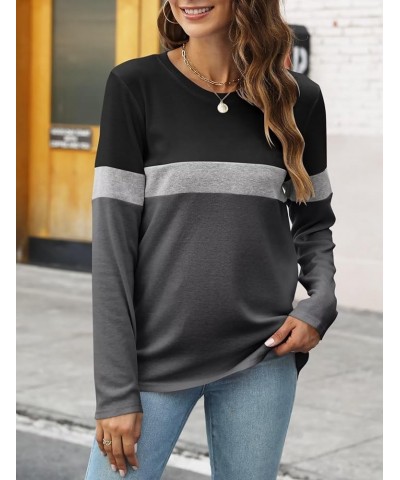 Women's Color Block Tunic Tops Casual Long Sleeve Shirts Round Neck Pullover A Black-gray-charcoal $11.79 Tops