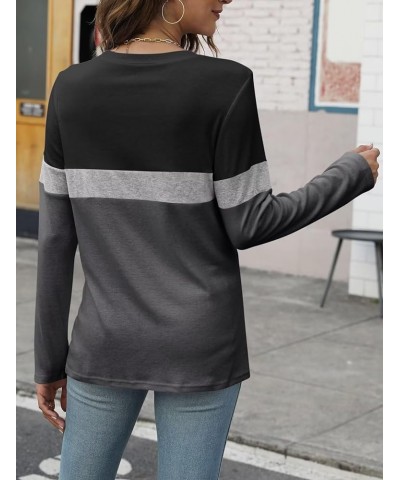 Women's Color Block Tunic Tops Casual Long Sleeve Shirts Round Neck Pullover A Black-gray-charcoal $11.79 Tops