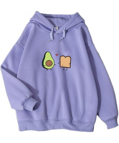 Cute Avocado Vegan Bread Cartoon Hoodies for Women Purple $12.76 Hoodies & Sweatshirts